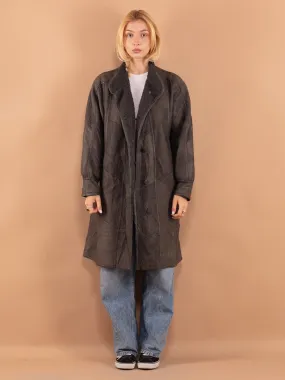 Vintage 80's Women Oversized Sheepskin Coat in Gray