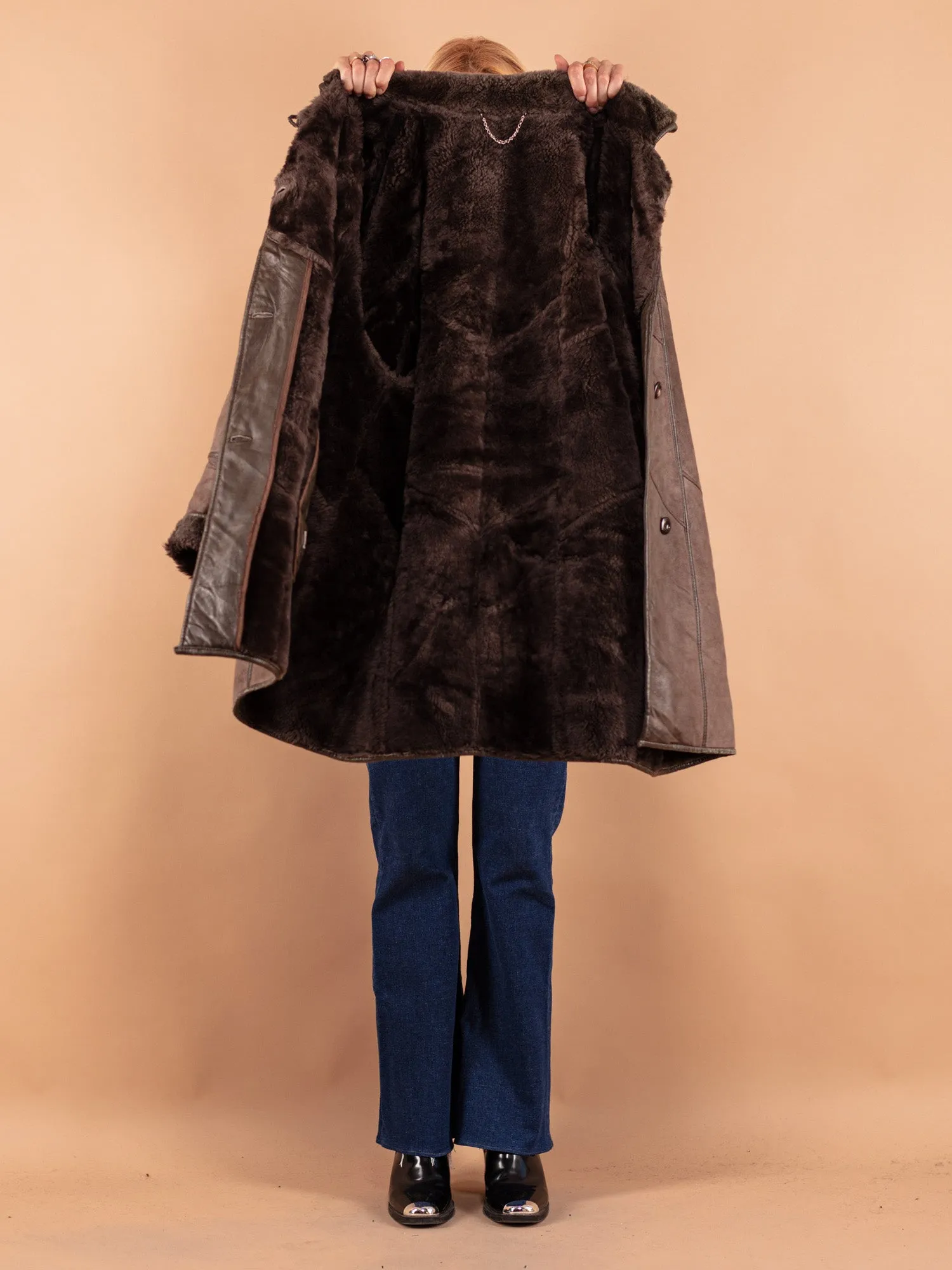 Vintage 80's Women Sheepskin Coat in Brown