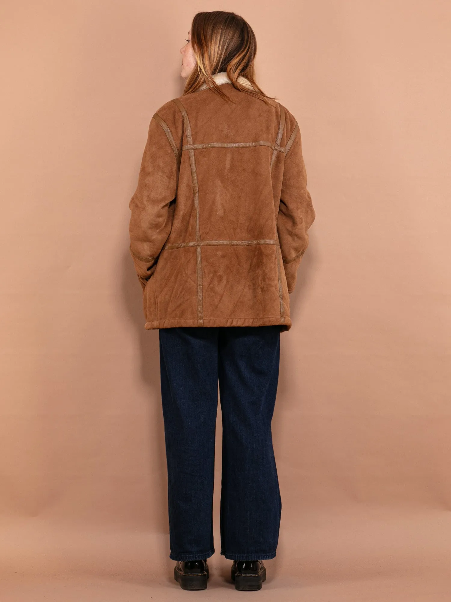 Vintage 90's Women Sherpa Coat in Brown