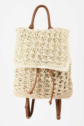 Wednesday Straw Braided Faux Leather Strap Backpack Bag