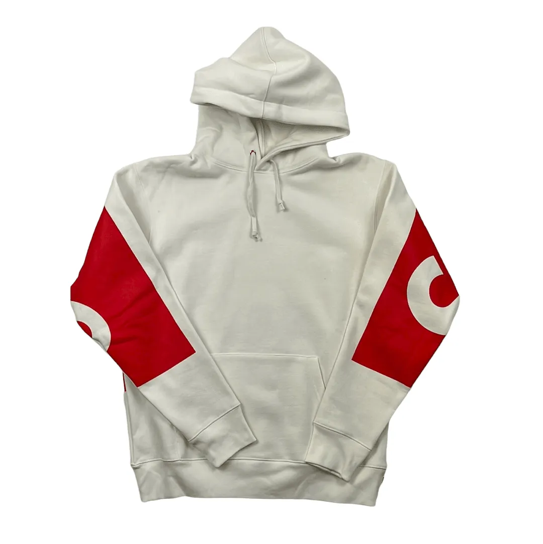 White + Red Supreme Big Logo Hoodie - Medium