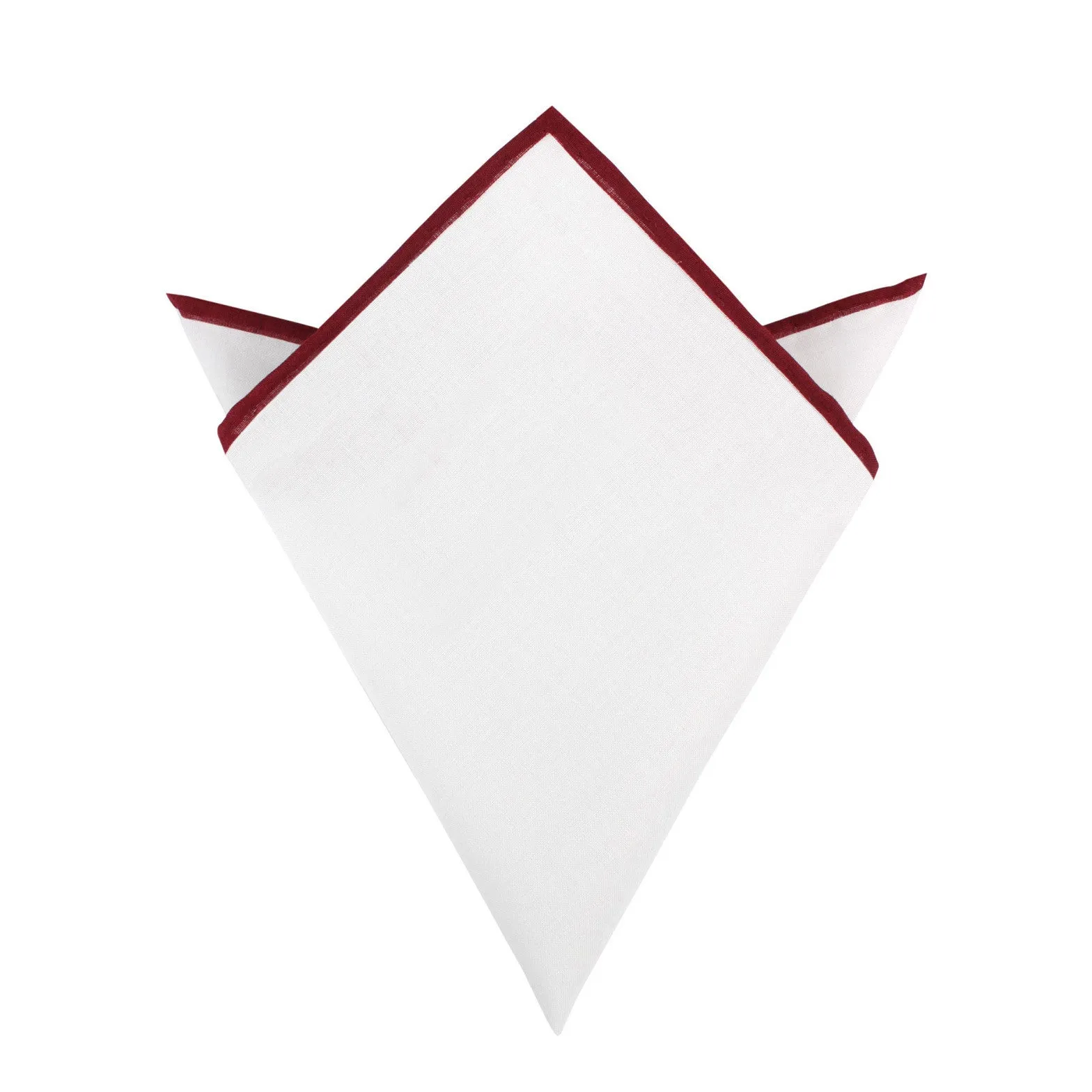 White Cotton Pocket Square with Maroon Border