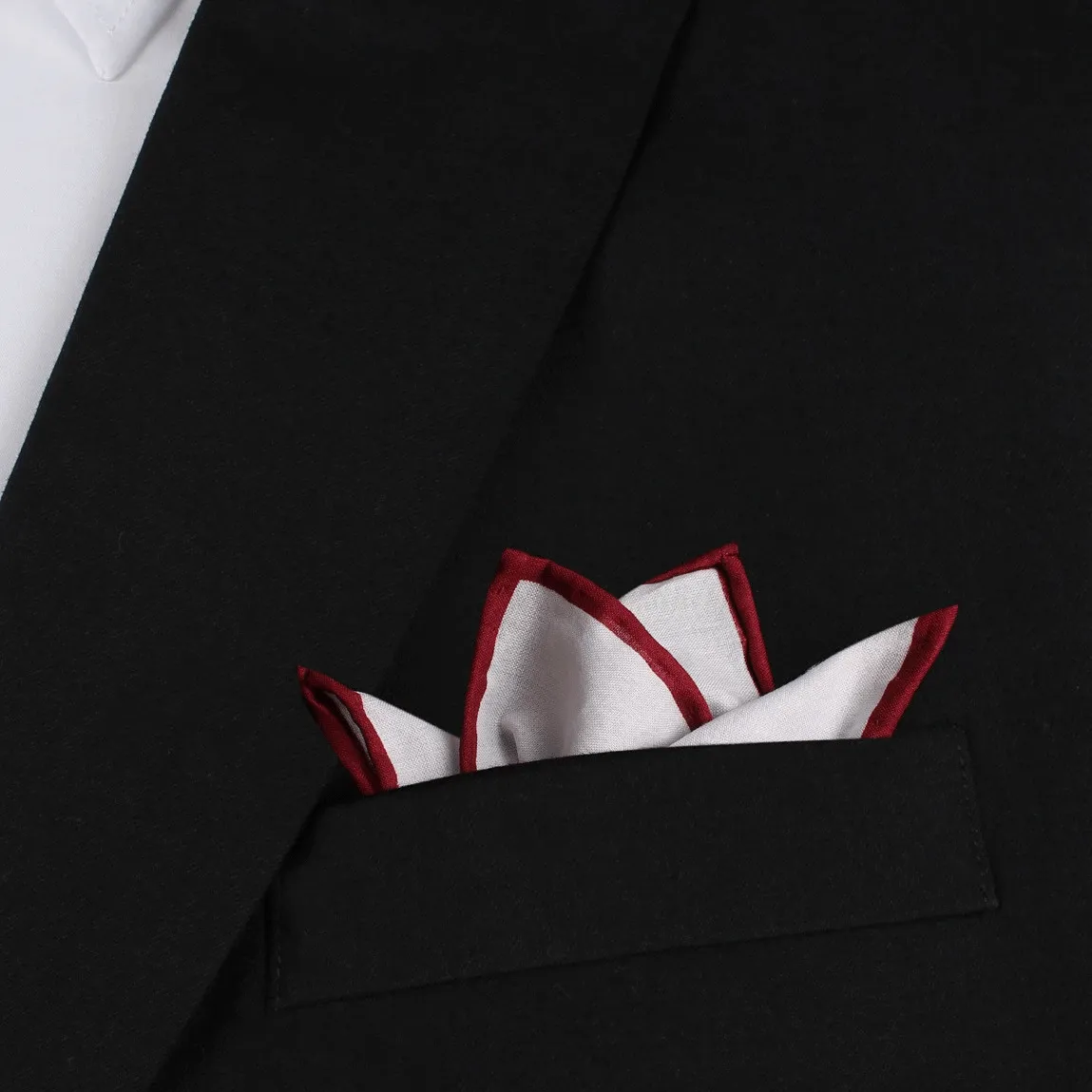 White Cotton Pocket Square with Maroon Border