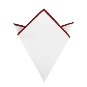 White Cotton Pocket Square with Maroon Border