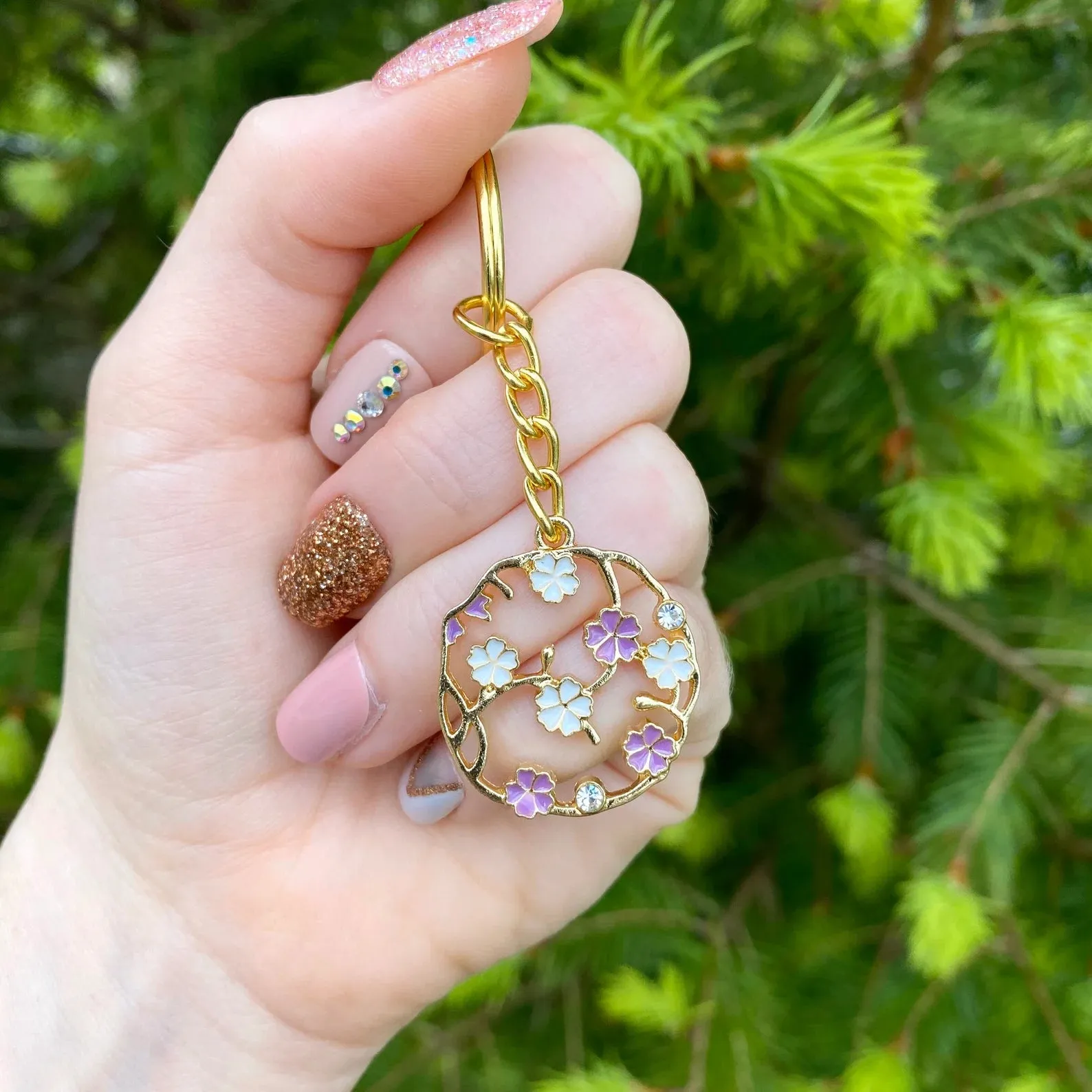 Wildflower Keychain - Gold Flower Key Ring backpack charm