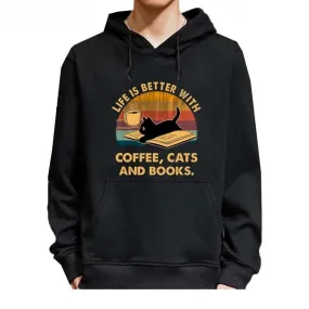 Winter Casual Fashion Cotton Cat Funny Printed Hoodies for Men