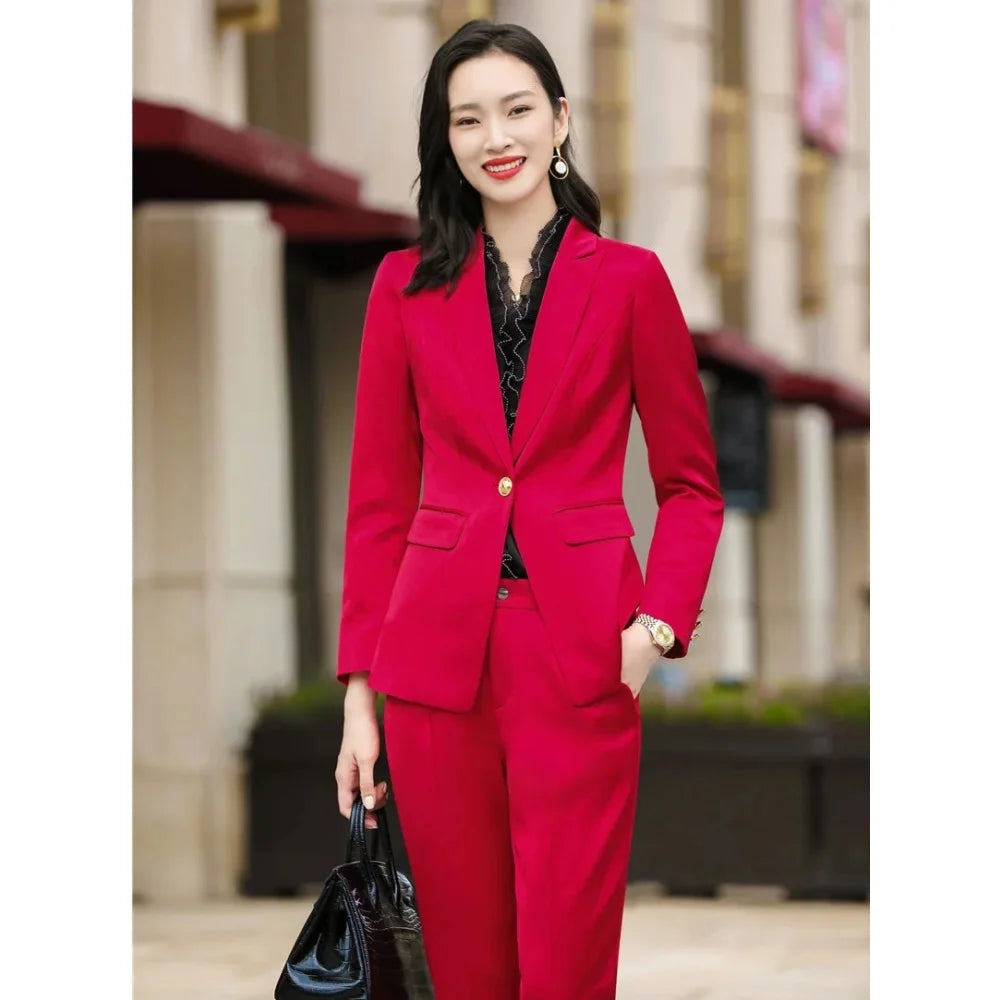 Winter Formal Business Style Office Work Wear Blazer with Pants 2pc Set