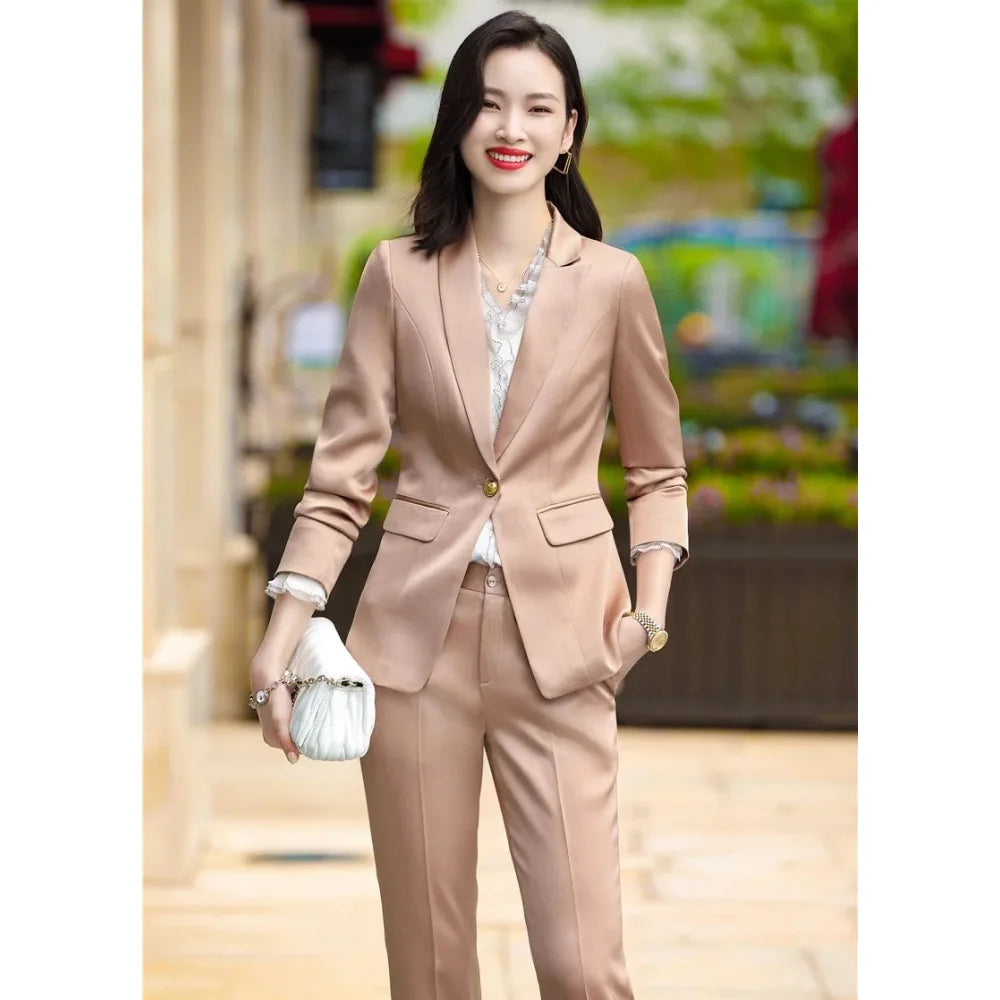 Winter Formal Business Style Office Work Wear Blazer with Pants 2pc Set