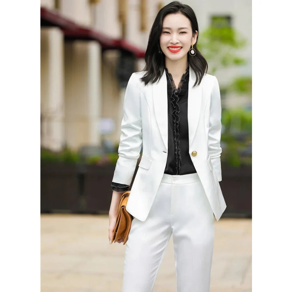 Winter Formal Business Style Office Work Wear Blazer with Pants 2pc Set