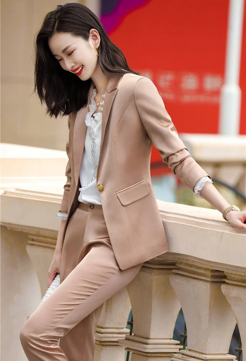 Winter Formal Business Style Office Work Wear Blazer with Pants 2pc Set