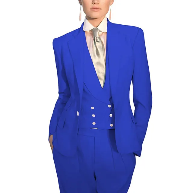 Women Suit 3 Piece Business Formal Work Wear Slim Pants Suit Blazer + Pants