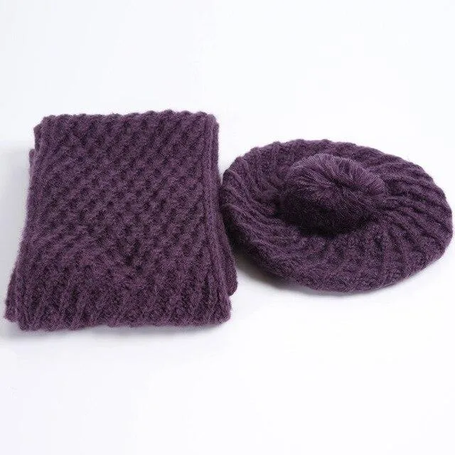 Women's Autumn Winter Knitted Elegant Casual Fashion Scarf Sets & Hats