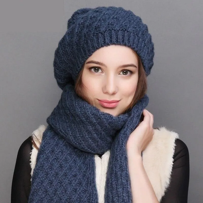 Women's Autumn Winter Knitted Elegant Casual Fashion Scarf Sets & Hats