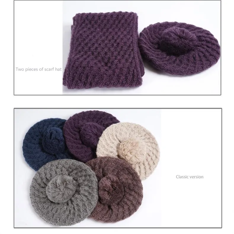 Women's Autumn Winter Knitted Elegant Casual Fashion Scarf Sets & Hats