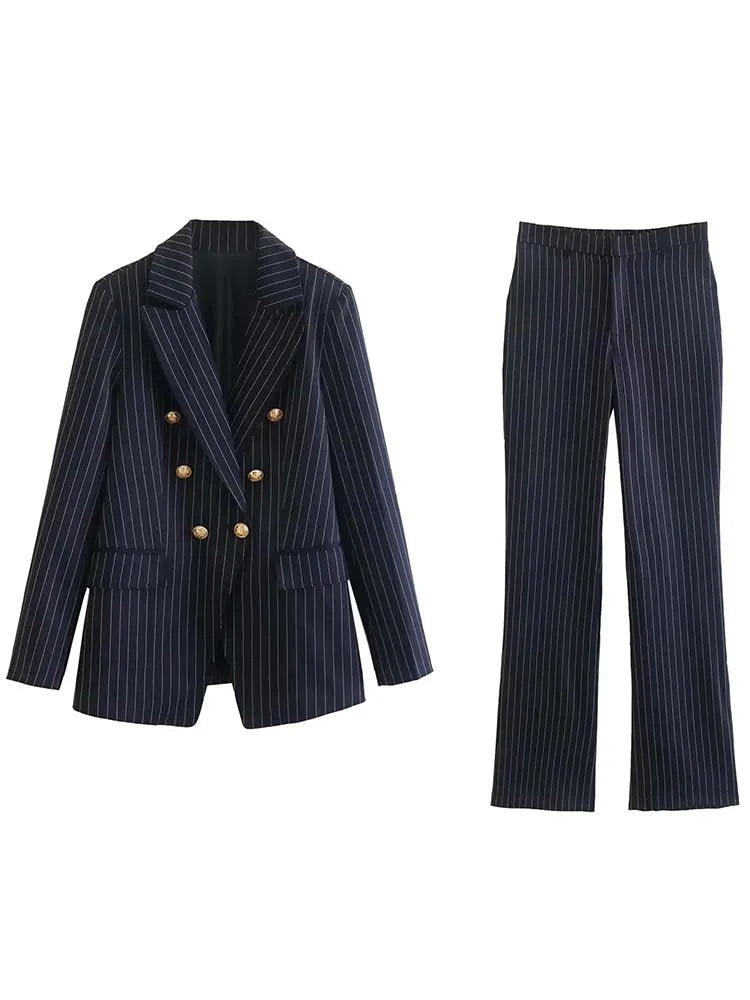 Women's Blazer Set Woman 2 Pieces Suit 2023 Autumn Fashion Stripe Office Blazer+ Pants