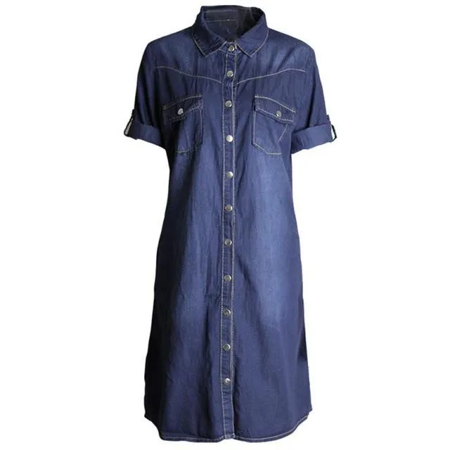 Women's Casual Solid Denim Big Button Loose Mini Dress