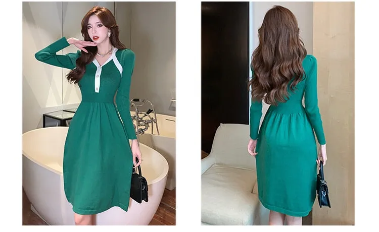 Women's Casual Winter Elastic Knitted Work Office Fashion Slim Dresses