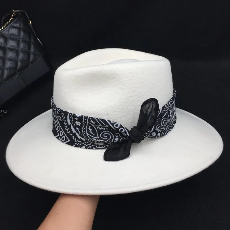 Women's Fashion Casual White Color Wool Fedoras with Big Brim