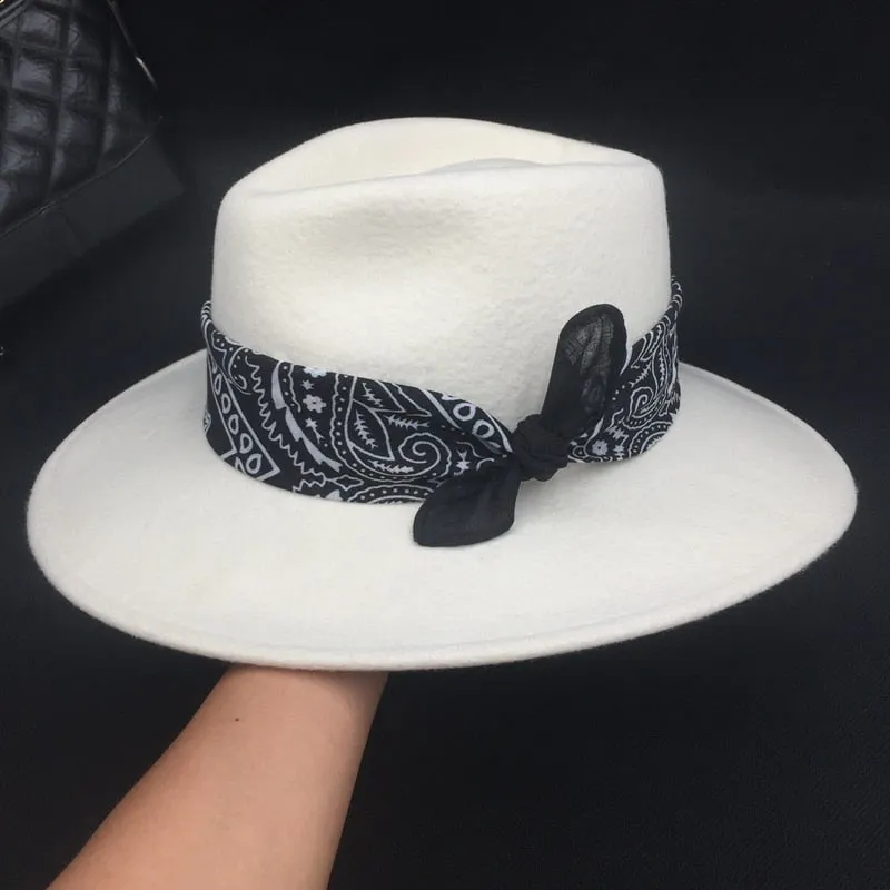 Women's Fashion Casual White Color Wool Fedoras with Big Brim