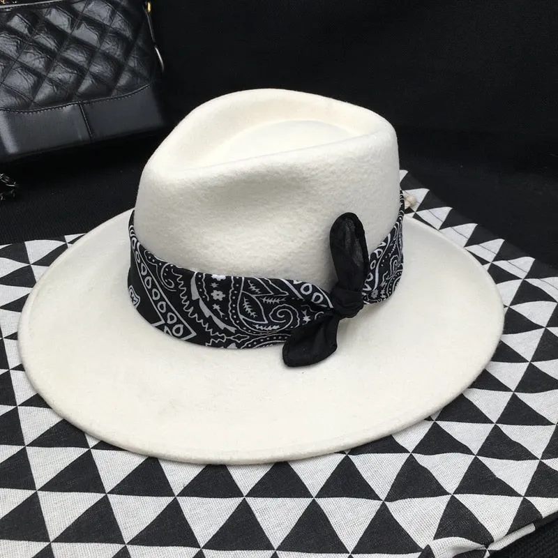 Women's Fashion Casual White Color Wool Fedoras with Big Brim