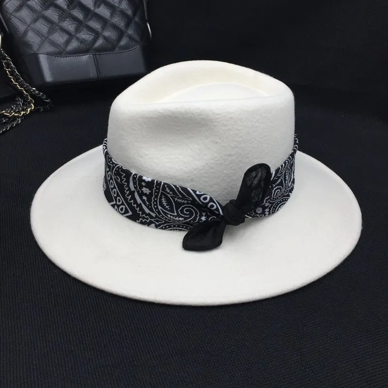 Women's Fashion Casual White Color Wool Fedoras with Big Brim