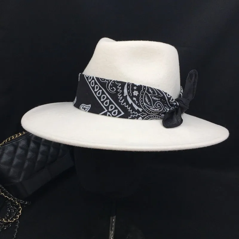 Women's Fashion Casual White Color Wool Fedoras with Big Brim