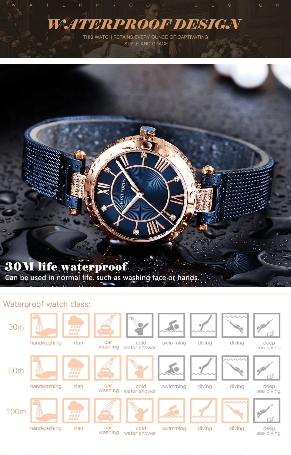 Women's Fashion Montre Casual Stainless Steel Quartz Diamond Bracelet Watch