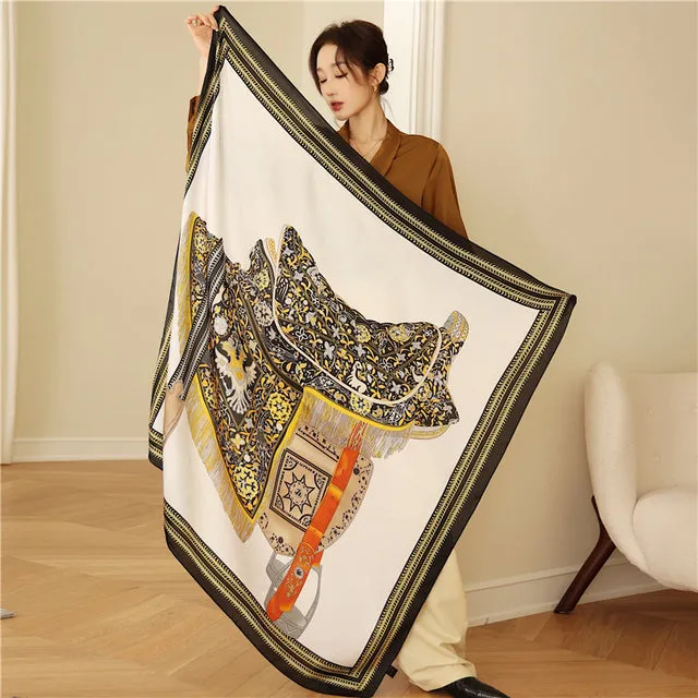 Women's Luxury Casual Fashion 110cm Silk Satin Printed Square Scarf