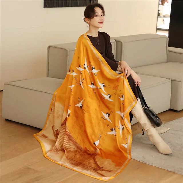 Women's Luxury Casual Fashion 110cm Silk Satin Printed Square Scarf