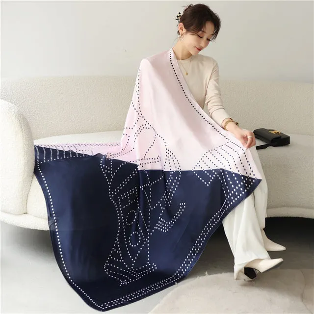 Women's Luxury Casual Fashion 110cm Silk Satin Printed Square Scarf