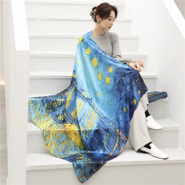 Women's Luxury Casual Fashion 110cm Silk Satin Printed Square Scarf