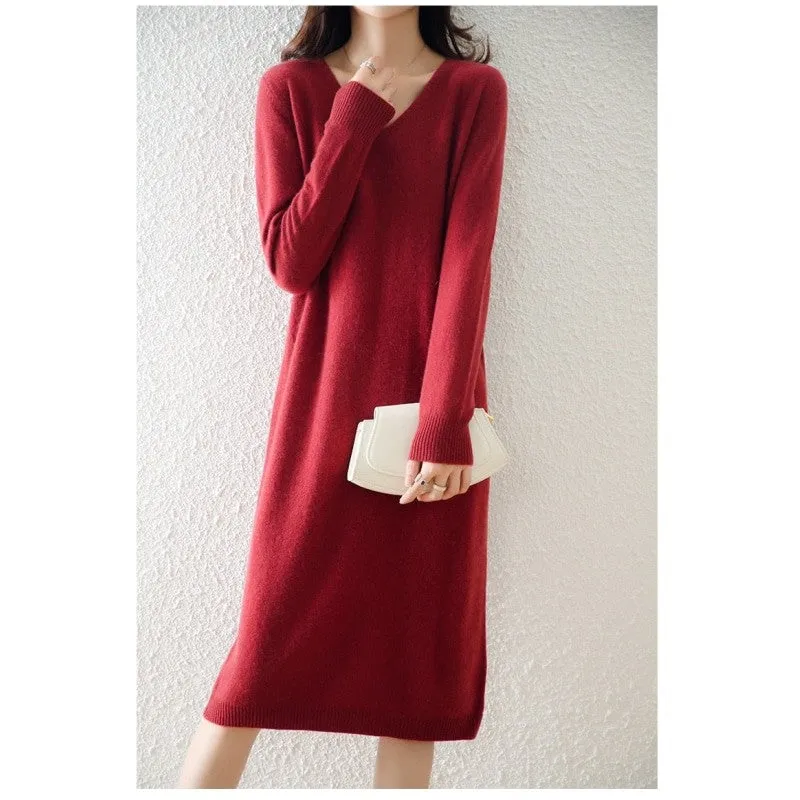 Women's Winter Casual Fashion Solid Loose Wool Warm Knitting Dress