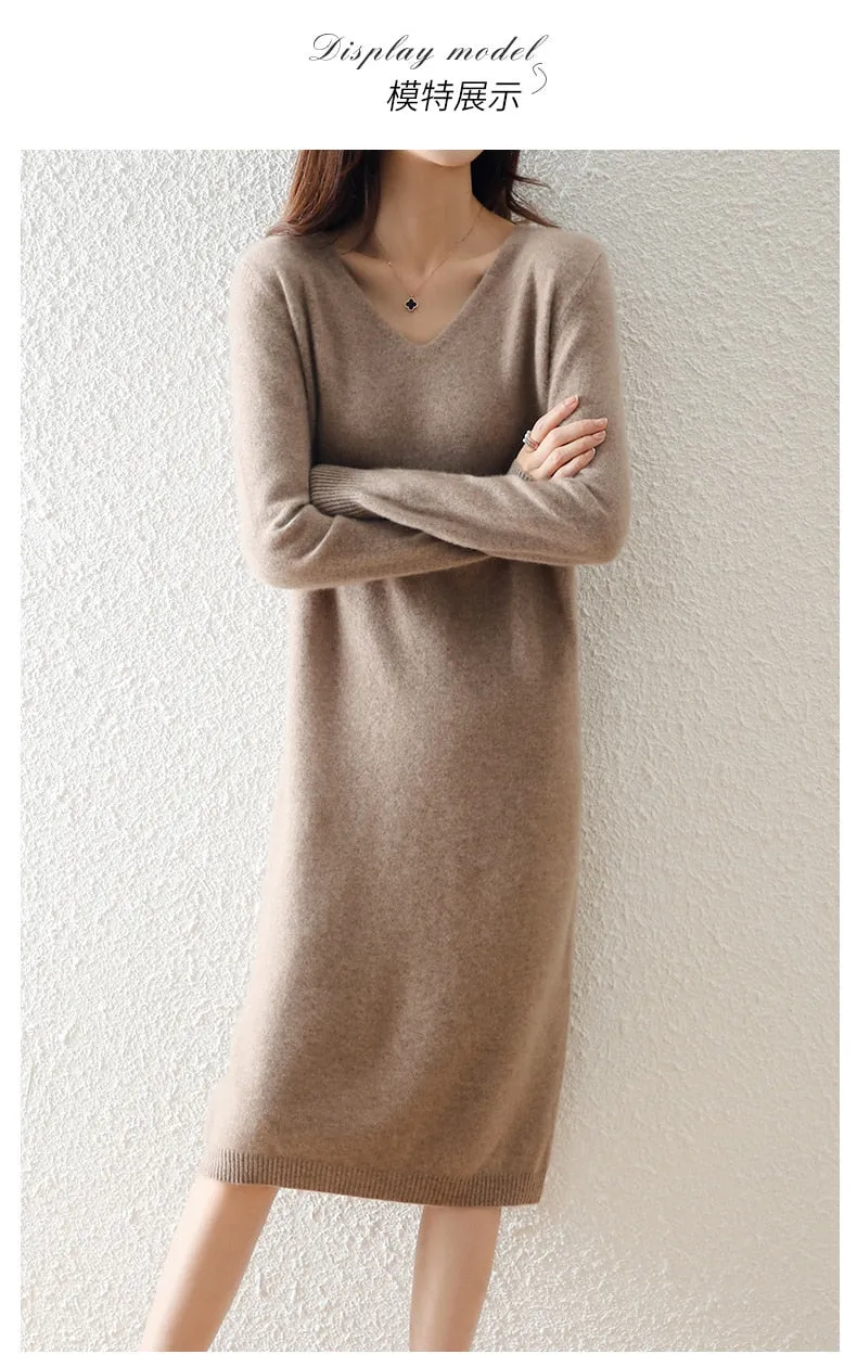 Women's Winter Casual Fashion Solid Loose Wool Warm Knitting Dress