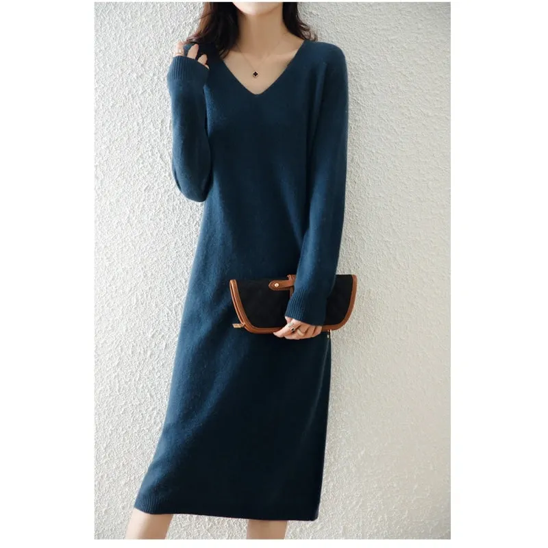 Women's Winter Casual Fashion Solid Loose Wool Warm Knitting Dress