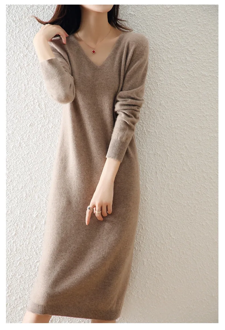 Women's Winter Casual Fashion Solid Loose Wool Warm Knitting Dress