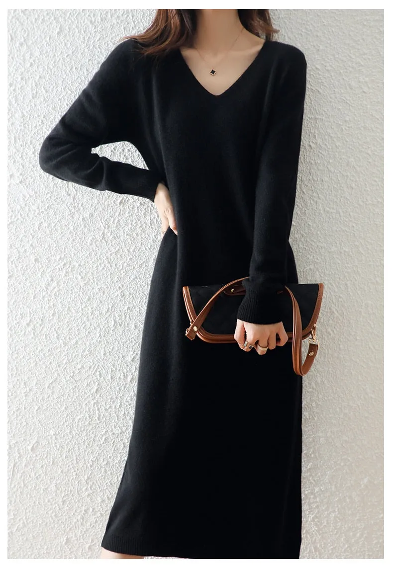 Women's Winter Casual Fashion Solid Loose Wool Warm Knitting Dress