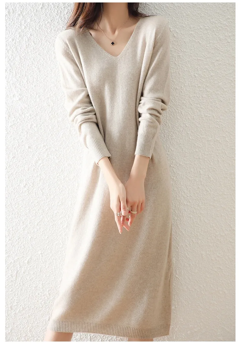 Women's Winter Casual Fashion Solid Loose Wool Warm Knitting Dress