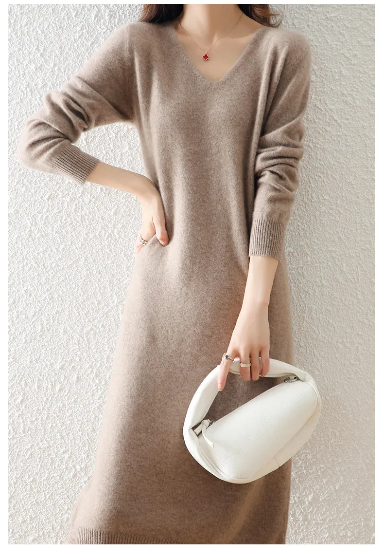 Women's Winter Casual Fashion Solid Loose Wool Warm Knitting Dress