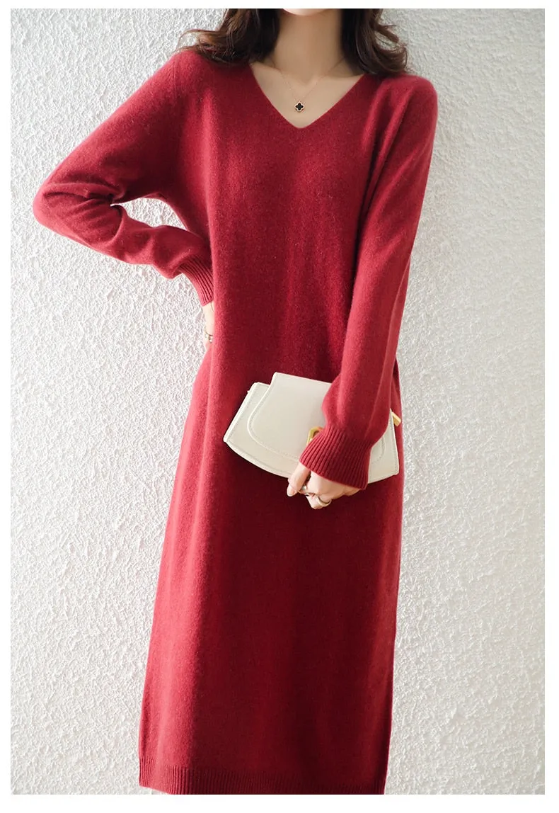 Women's Winter Casual Fashion Solid Loose Wool Warm Knitting Dress