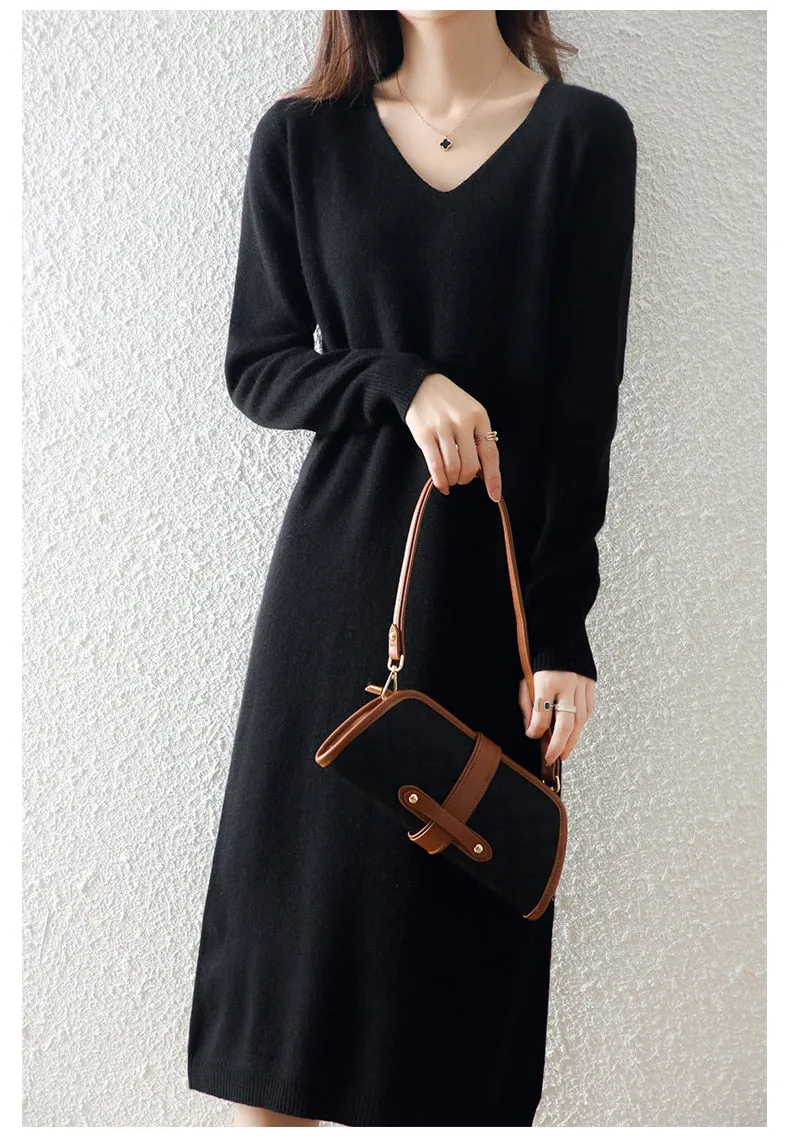 Women's Winter Casual Fashion Solid Loose Wool Warm Knitting Dress