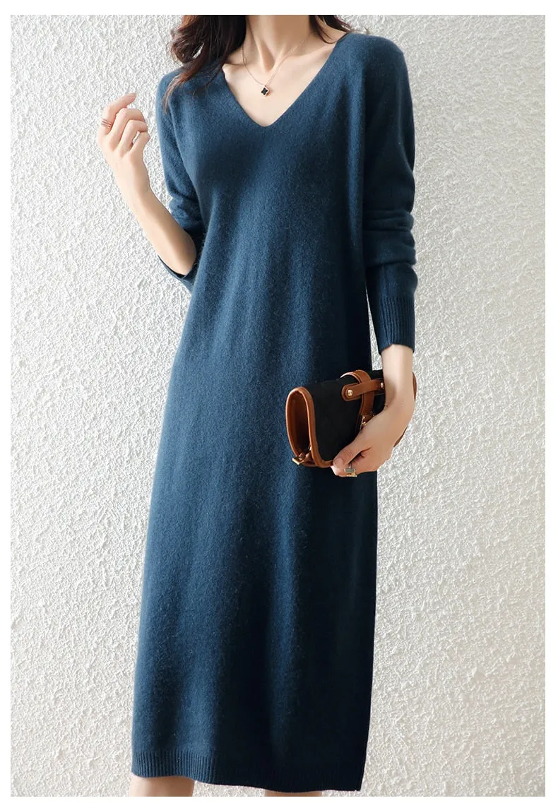 Women's Winter Casual Fashion Solid Loose Wool Warm Knitting Dress