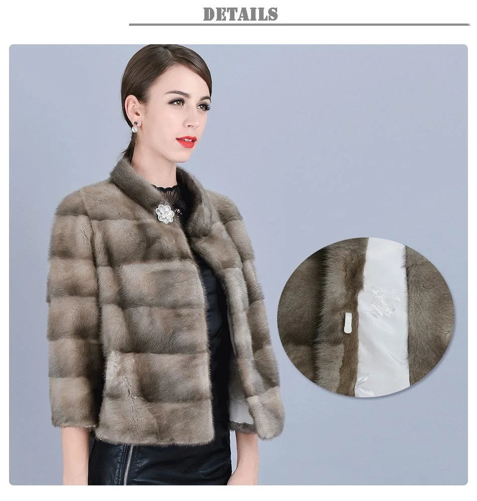 Women's Winter Leisure Fashion Natural Mink Fur Striped Jackets