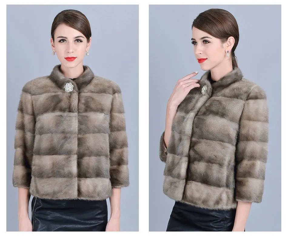 Women's Winter Leisure Fashion Natural Mink Fur Striped Jackets