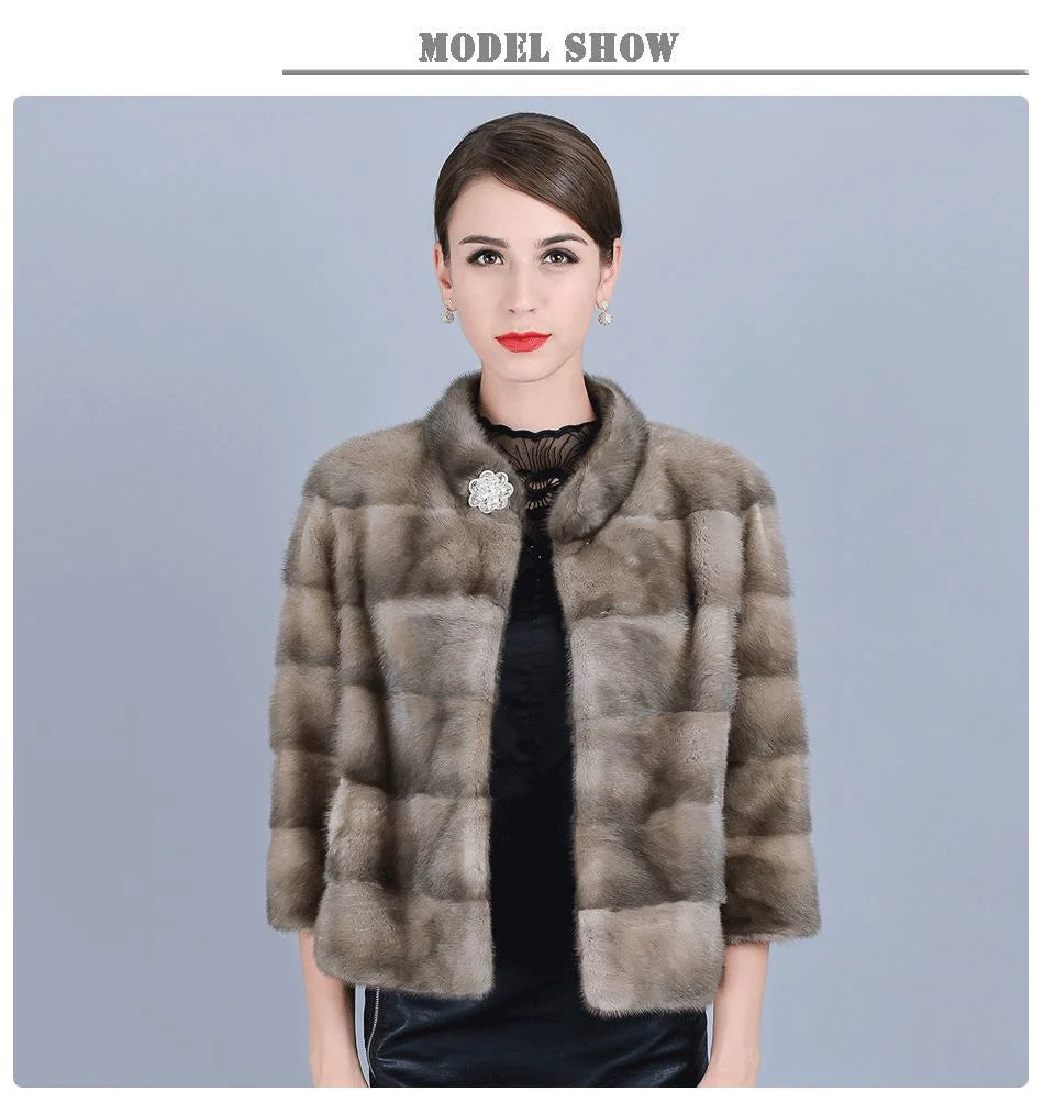 Women's Winter Leisure Fashion Natural Mink Fur Striped Jackets