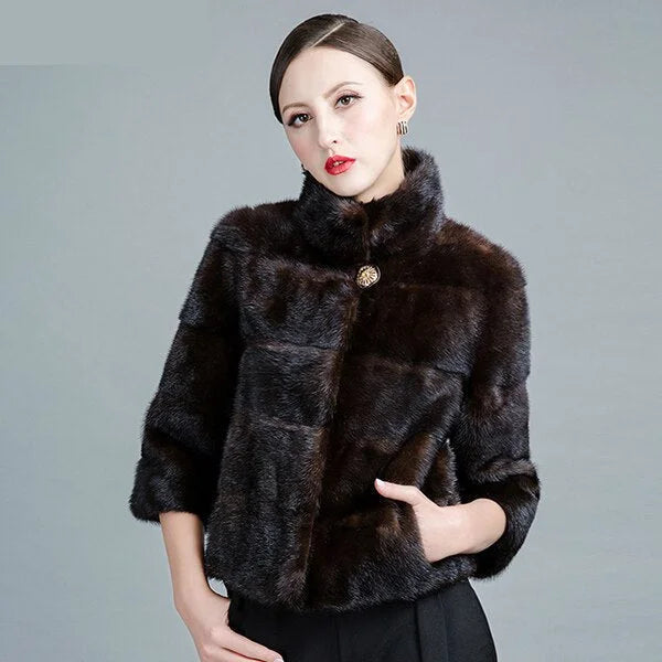 Women's Winter Leisure Fashion Natural Mink Fur Striped Jackets