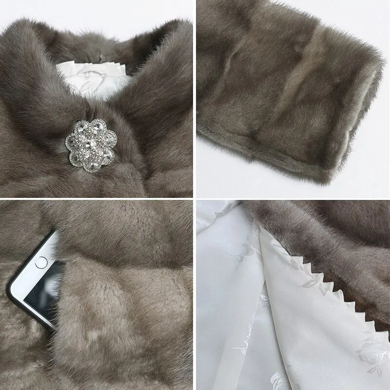 Women's Winter Leisure Fashion Natural Mink Fur Striped Jackets