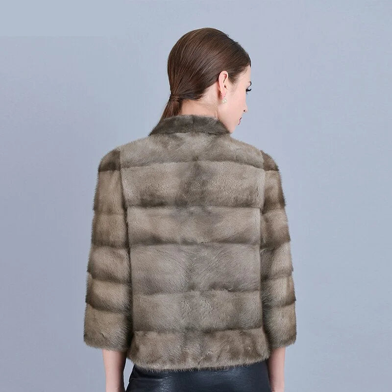 Women's Winter Leisure Fashion Natural Mink Fur Striped Jackets