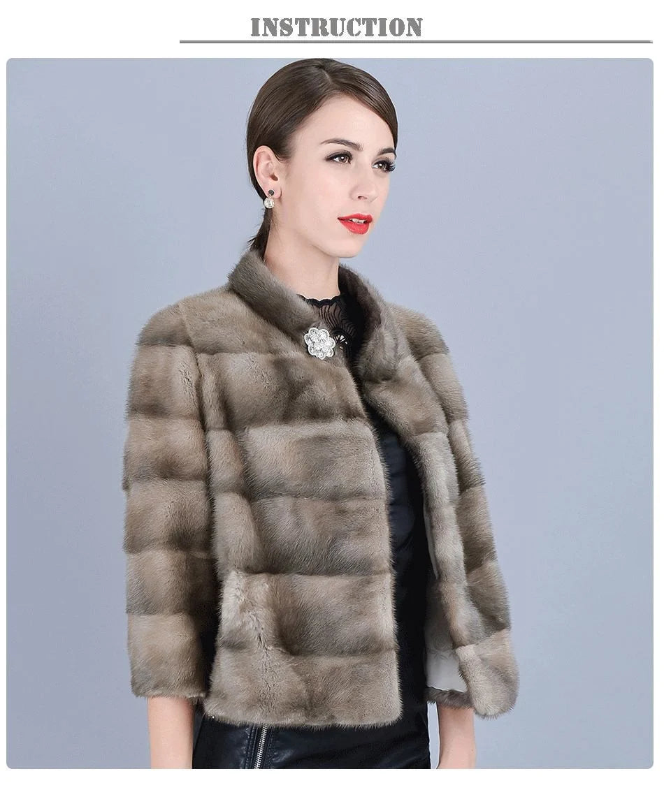 Women's Winter Leisure Fashion Natural Mink Fur Striped Jackets