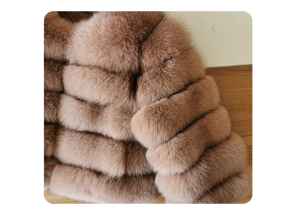 Women's Winter Luxury Tawny Natural Fox Raccoon Fur Jackets