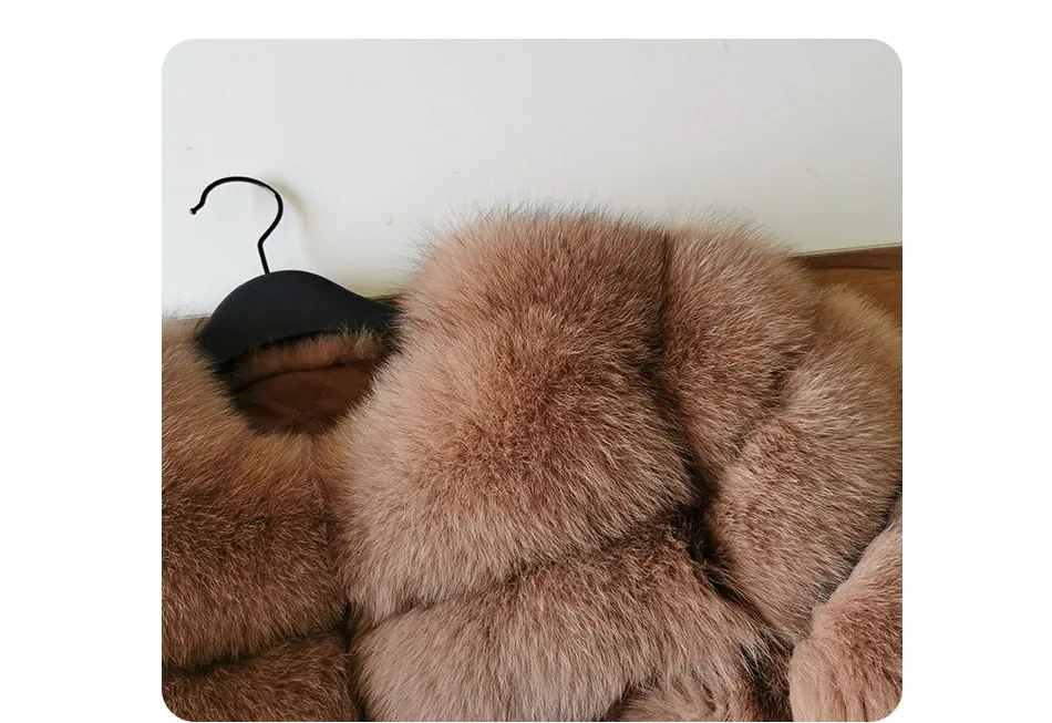 Women's Winter Luxury Tawny Natural Fox Raccoon Fur Jackets